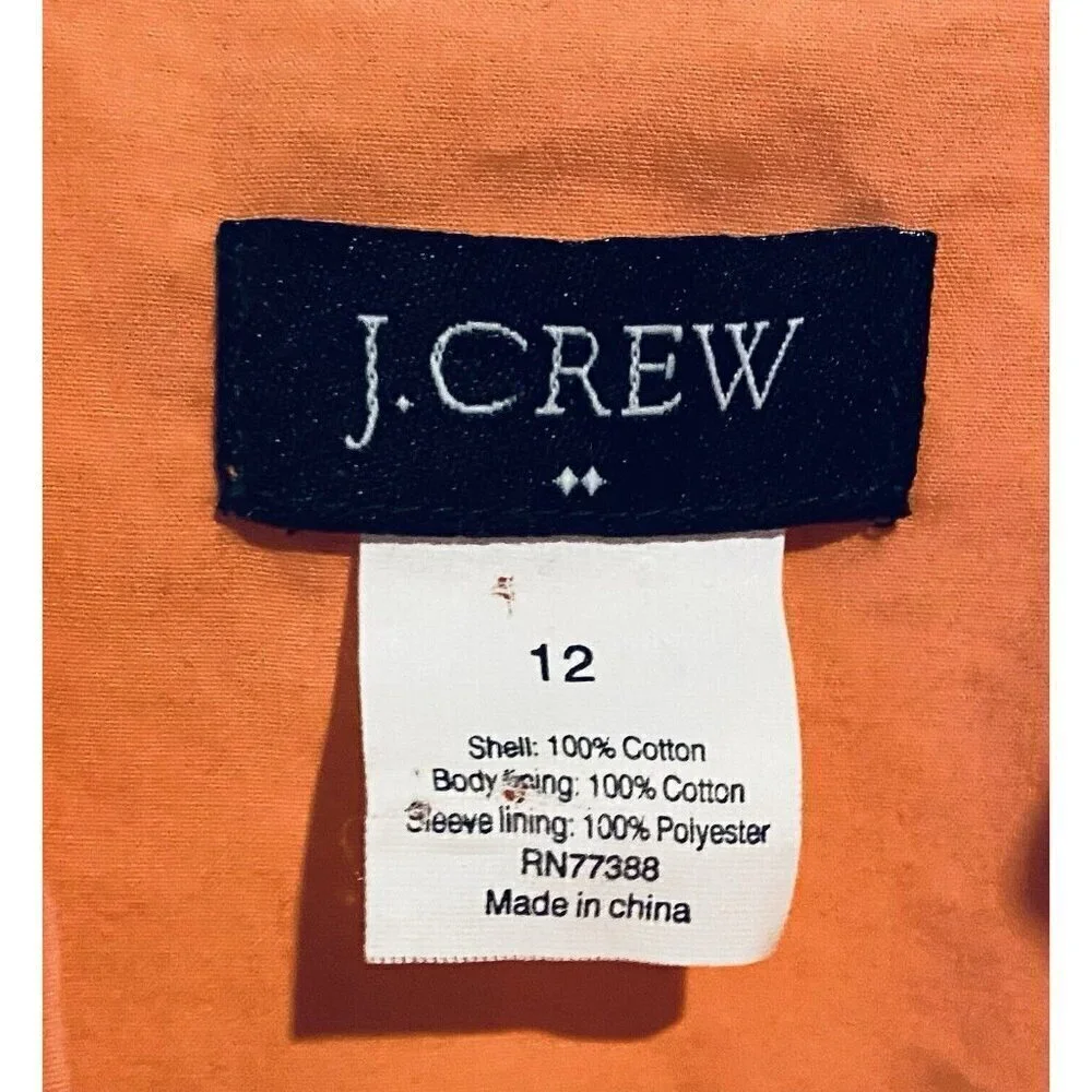 J Crew Coat Womens 12 Orange Frenchie Slicker Ruffle Belted Pockets Cottagecore